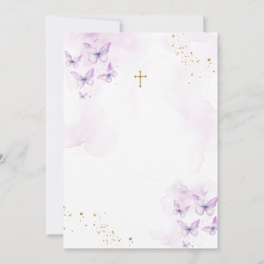 Elegant Paarse & gouden kruis Eerste Heilige Commu Kaart (Achterkant)