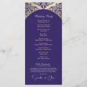 Elegant Paarse & Gouden Monogram Trouwprogramma Programmakaart (Achterkant)
