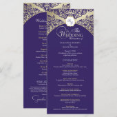 Elegant Paarse & Gouden Monogram Trouwprogramma Programmakaart (Voorkant / Achterkant)