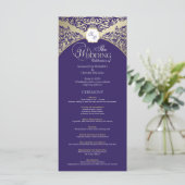 Elegant Paarse & Gouden Monogram Trouwprogramma Programmakaart (Staand voorkant)