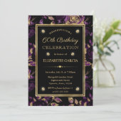 Elegant Paarse & Gouden Roos Bloemen 60ste Verjaar Kaart (Staand voorkant)