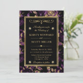 Elegant Paarse & Gouden Roos Bloemenpatroon Bruilo Kaart (Staand voorkant)