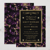 Elegant Paarse & Gouden Roos Bloemenpatroon Bruilo Kaart (Voorkant / Achterkant)