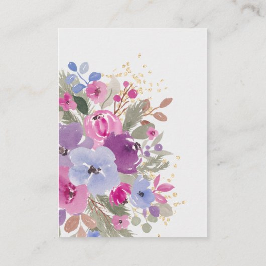 Elegant Paarse gouden winter bloemenbruids registe Informatiekaartje (Achterkant)