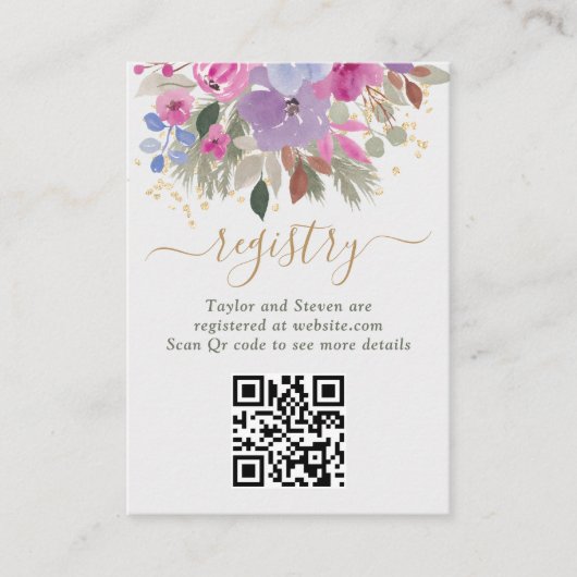 Elegant Paarse gouden winter bloemenbruids registe Informatiekaartje (Voorkant)