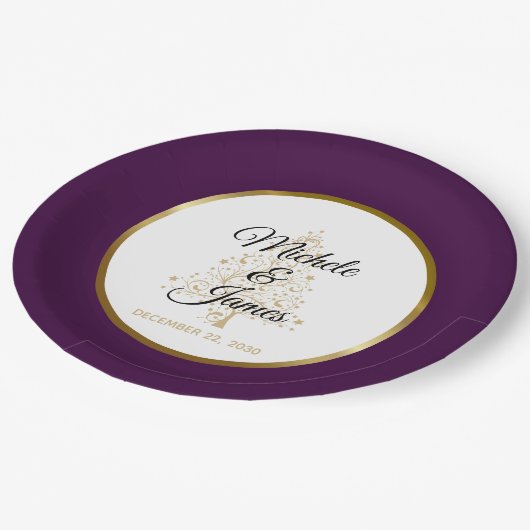 Elegant Paarse gouden winter vakantie bruiloft Papieren Bordje (Gekanteld)