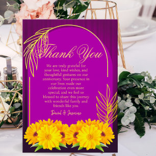 Elegant Paarse Gouden Zonnebloem Wedding Jubileum Bedankkaart