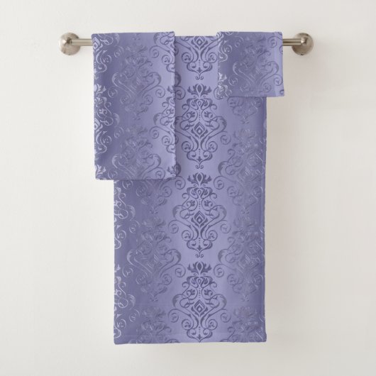 Elegant Paarse gradiënt Floral Damask Print Bad Handdoek (Insitu)