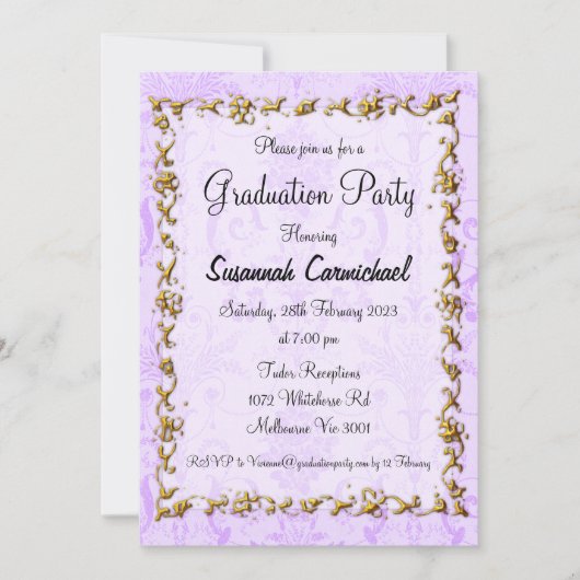 Elegant Paarse Graduation Party Kaart (Voorkant)