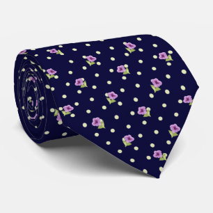 Elegant Paarse Groen op Navy Blue Floral Pattern Stropdas