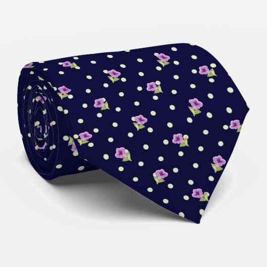 Elegant Paarse Groen op Navy Blue Floral Pattern Stropdas (Opgerold)