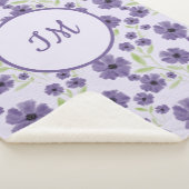Elegant Paarse groene bloemenmonogrampatroon Sherpa Deken (3/4)