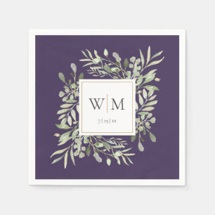 Elegant Paarse Groene Goud Monogram Servet