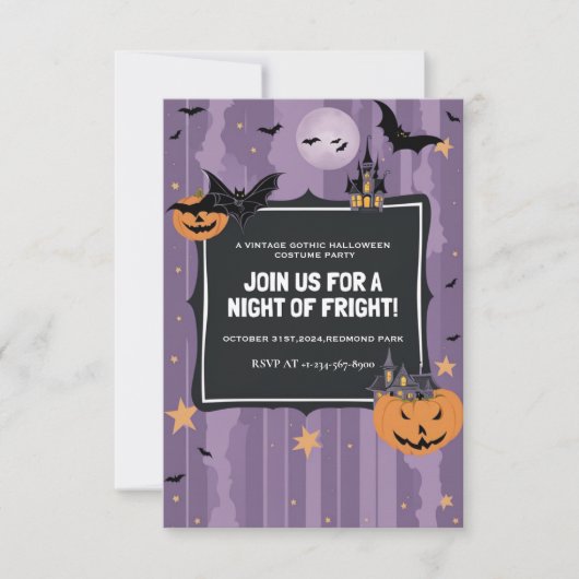 Elegant Paarse Halloween kostuumfeest Kaart (Voorkant)