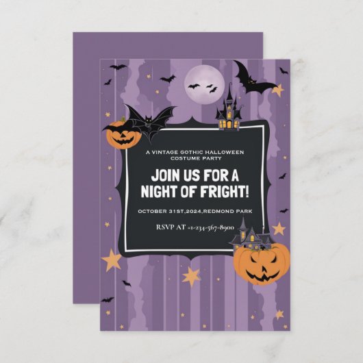 Elegant Paarse Halloween kostuumfeest Kaart (Voorkant / Achterkant)