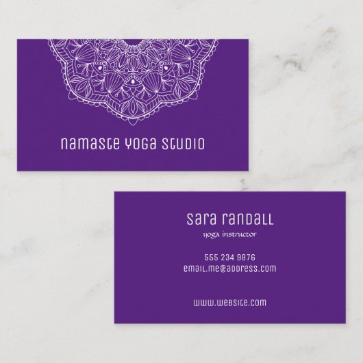 Elegant Paarse hand Drawn Mandala Yoga Instructor Visitekaartje (Voorkant / Achterkant)