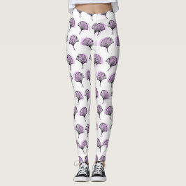 Elegant Paarse handgetekende Ginkgo Leaf Pattern Leggings