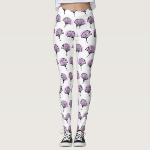 Elegant Paarse handgetekende Ginkgo Leaf Pattern Leggings