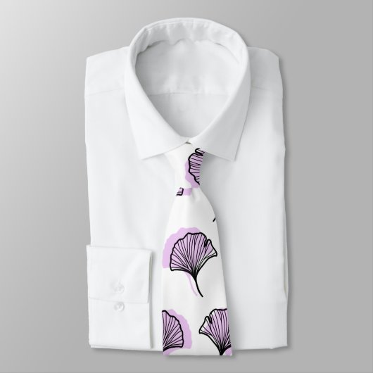 Elegant Paarse handgetekende Ginkgo Leaf Pattern Stropdas (Gebonden)