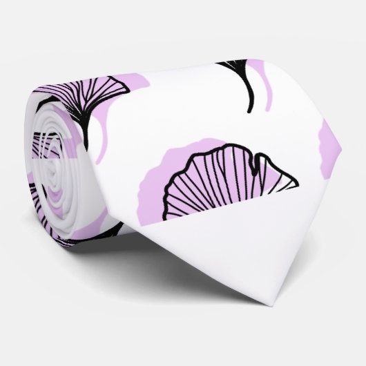 Elegant Paarse handgetekende Ginkgo Leaf Pattern Stropdas (Opgerold)