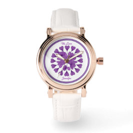 Elegant paarse hart motief met persoonlijke tekst horloge
