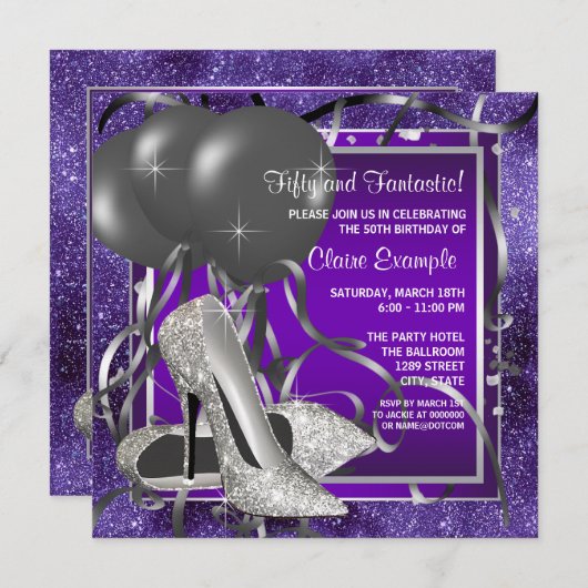 Elegant Paarse hoge hakken verjaardagsfeestje Kaart (Voorkant / Achterkant)