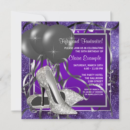 Elegant Paarse hoge hakken verjaardagsfeestje Kaart (Voorkant)