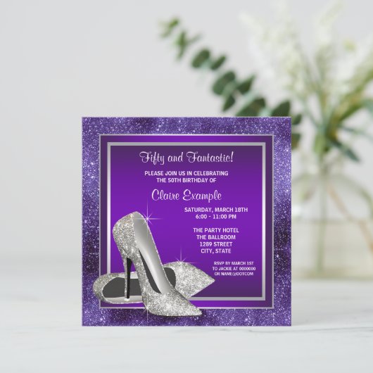 Elegant Paarse hoge hakken verjaardagsfeestje Kaart (Staand voorkant)