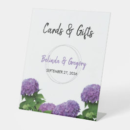 Elegant Paarse Hydrangea Wedding Kaarten & Gifts Reclamebord Met Voetstuk
