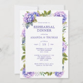 Elegant Paarse Hydrangeas bruiloft repetitie diner Kaart (Voorkant)