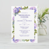 Elegant Paarse Hydrangeas bruiloft repetitie diner Kaart (Staand voorkant)