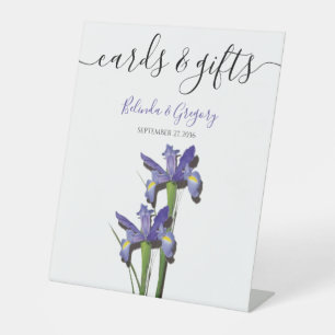 Elegant Paarse Iris Wedding Cards & Gifts Reclamebord Met Voetstuk