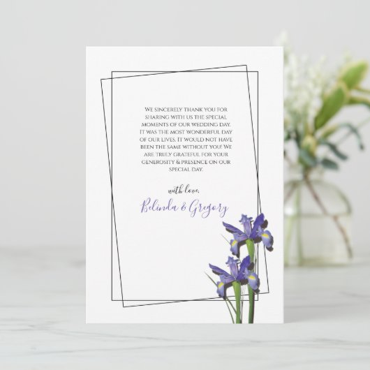 Elegant Paarse Iris Wedding Hartelijk dank Bedankkaart (Staand voorkant)