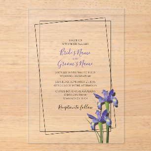 Elegant Paarse Iris Wedding Invitations Acryl Uitnodigingen