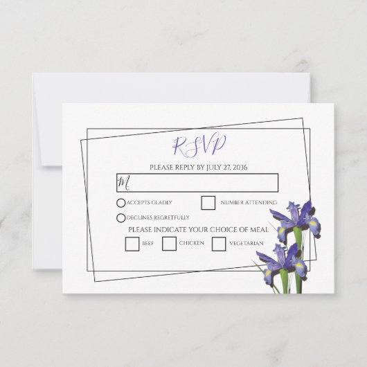 Elegant Paarse Iris Wedding RSVP-kaarten RSVP Kaartje (Voorkant)