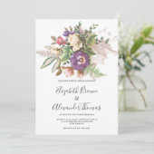 Elegant  paarse ivoren groene bloemenbruiloft kaart (Staand voorkant)