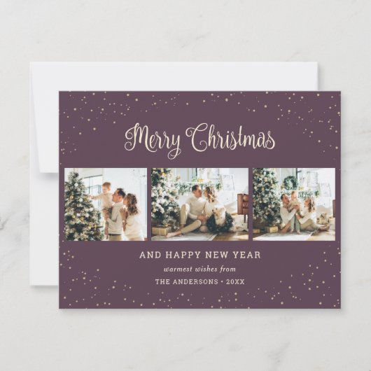 Elegant Paarse Kaarten voor Kerstmis met collage  (Voorkant)