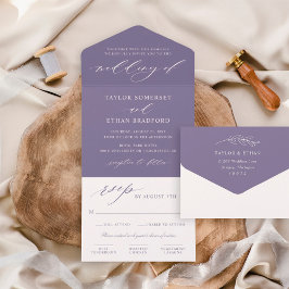 Elegant Paarse Kalligrafie Schrift Bruiloft All In One Uitnodiging