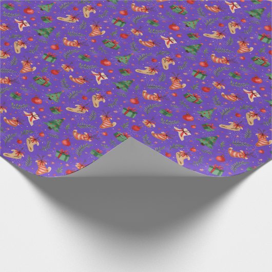 Elegant Paarse kerstinpakpapier - Feestelijk Cadeaupapier (Hoek)