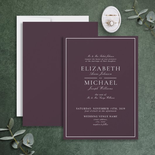 Elegant Paarse Klassic Script Weddenschap Kaart