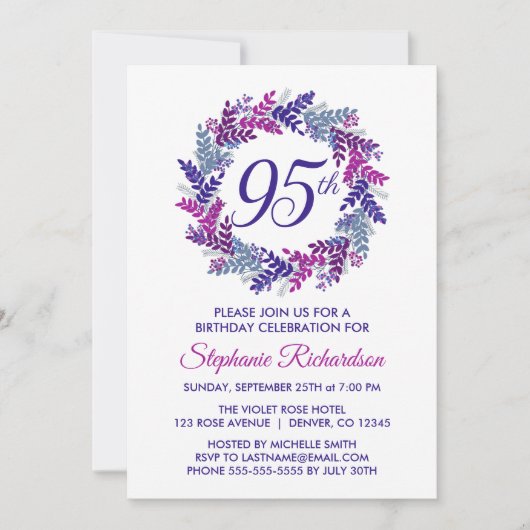 Elegant Paarse krans 95e verjaardagsfeestje Kaart (Voorkant)