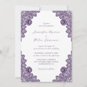Elegant Paarse Lace Wedding Invitation Kaart (Voorkant)