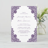 Elegant Paarse Lace Wedding Invitation Kaart (Staand voorkant)