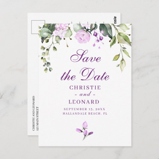 Elegant Paarse Lavander Modern sparen de Datum Briefkaart (Voorkant / Achterkant)