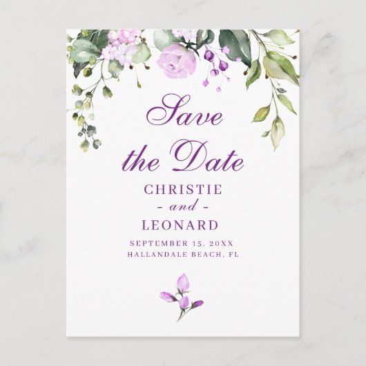 Elegant Paarse Lavander Modern sparen de Datum Briefkaart (Voorkant)