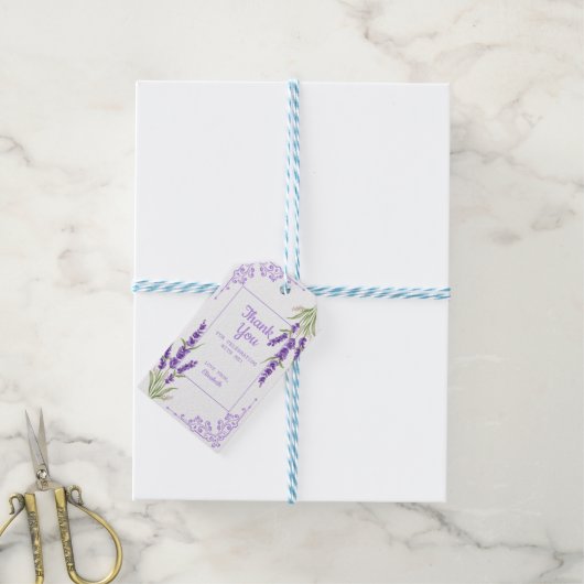 Elegant Paarse Lavendel Antiek Lijst Verjaardag Cadeaulabel (Met Touw)