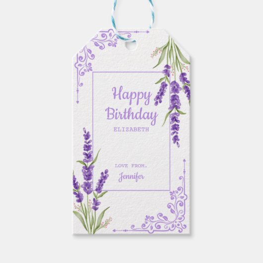 Elegant Paarse Lavendel Antiek Lijst Verjaardag Cadeaulabel (Voorkant)