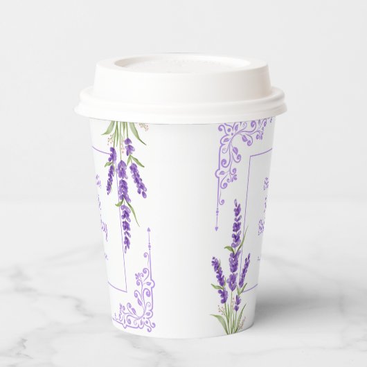 Elegant Paarse Lavendel Antiek Lijst Verjaardag Papieren Bekers (Links)