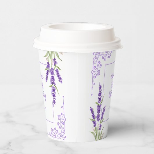 Elegant Paarse Lavendel Antiek Lijst Verjaardag Papieren Bekers (Rechts)