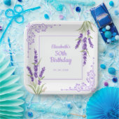 Elegant Paarse Lavendel Antiek Lijst Verjaardag Papieren Bordje (Feest)